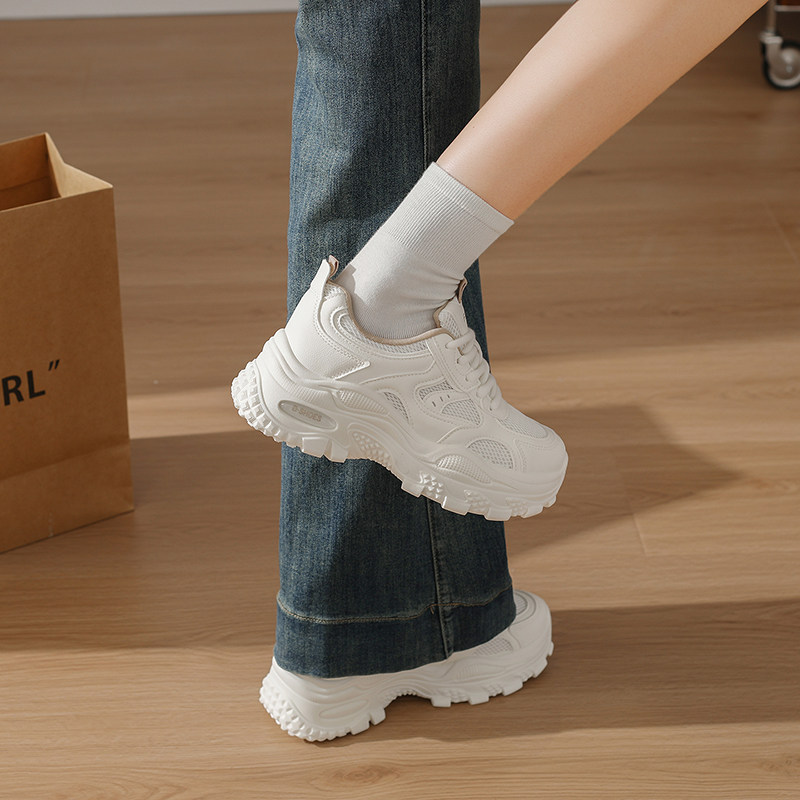 韩版爆款透气网面小白鞋女2026春季新款厚底增高老爹鞋百搭运动鞋,淘宝优惠券,粉丝福利购,淘宝优惠卷