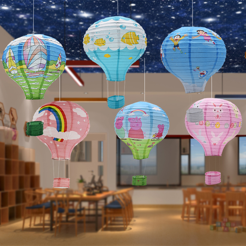 创意热气球灯笼幼儿园游乐场吊饰商场装饰走廊空中顶环创挂饰材料 - 图0