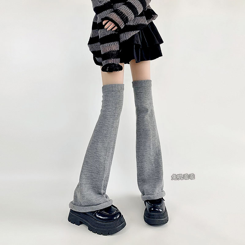 jk加长高筒过膝堆堆袜子女春秋冬白色针织阔腿套y2k辣妹喇叭袜套 - 图2