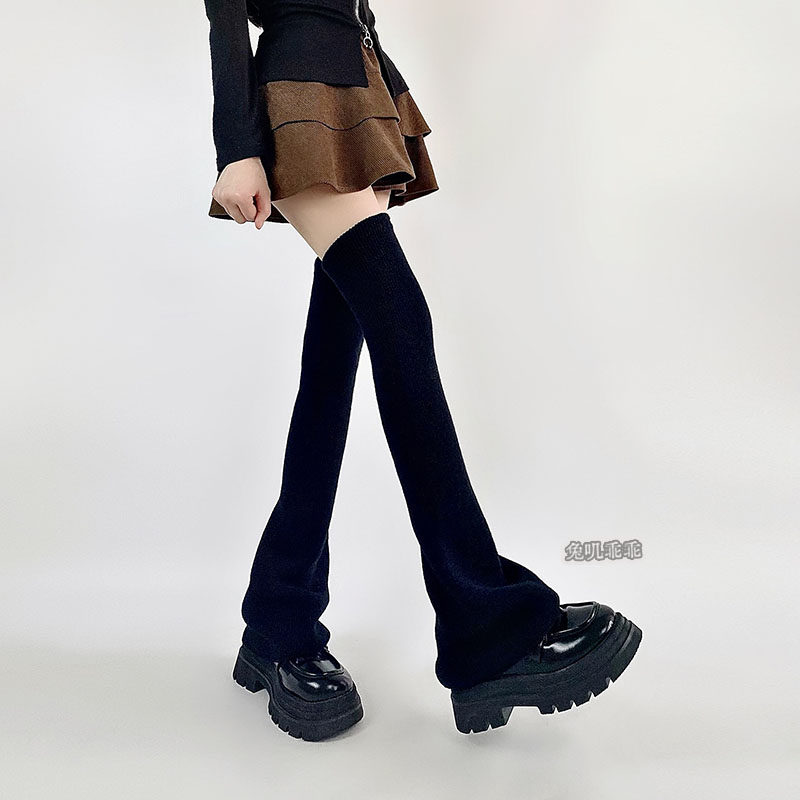 jk长筒过膝腿套黑色针织堆堆袜子女秋冬保暖护膝高筒喇叭棉靴袜套,淘宝优惠券,粉丝福利购,淘宝优惠卷