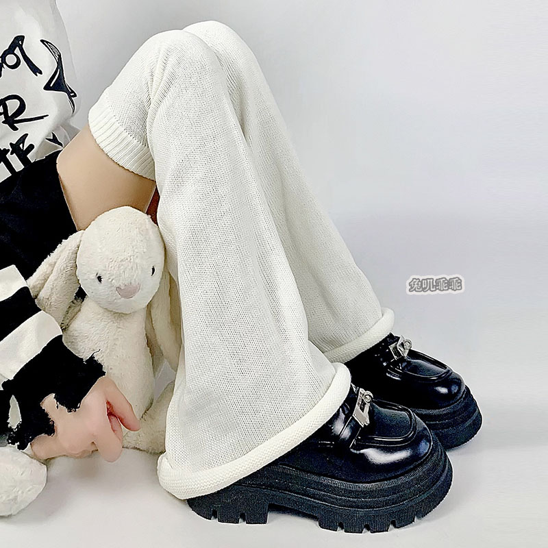 jk加长高筒过膝堆堆袜子女春秋冬白色针织阔腿套y2k辣妹喇叭袜套 - 图3