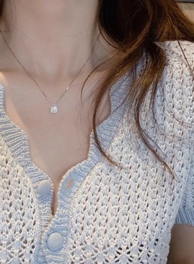 2025新款方钻项链女夏时尚轻奢小众设计高级感简约锆石锁骨链