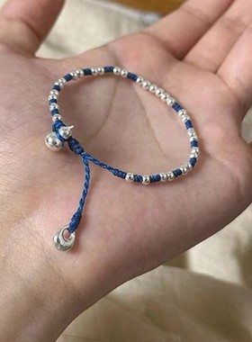 新款简约个性坨坨细手链女新中式显白精致轻奢手饰蓝色编织葫芦手