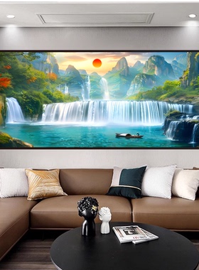流水生财山水风景画自粘墙贴画