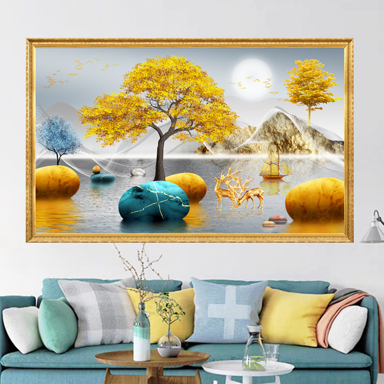 自粘墙贴画现代简约麋鹿山水壁画客厅沙发背景墙画抽象装饰画壁纸,淘宝优惠券,粉丝福利购,淘宝优惠卷