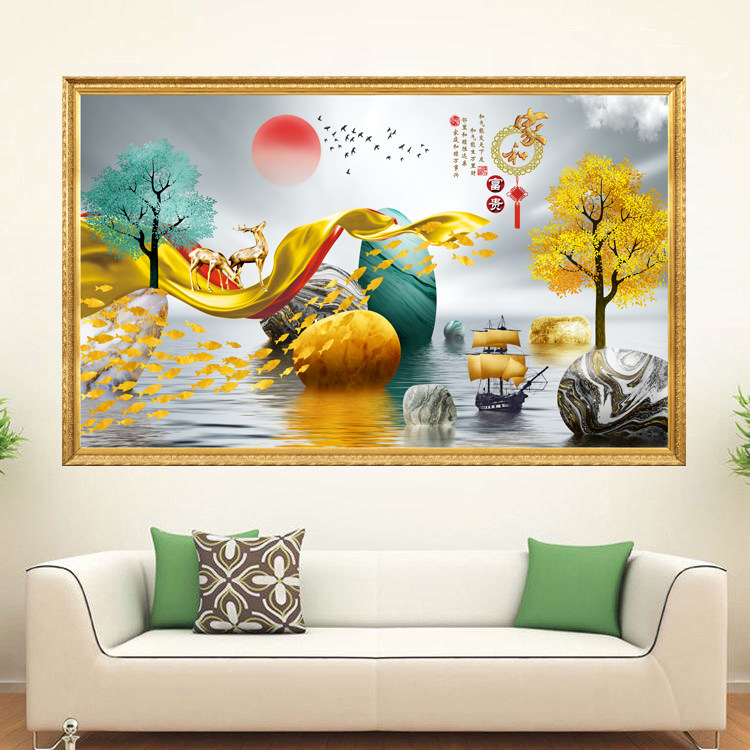 自粘墙贴画现代简约麋鹿山水壁画客厅沙发背景墙画抽象装饰画壁纸,淘宝优惠券,粉丝福利购,淘宝优惠卷