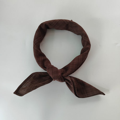 咖啡色小方巾男棉麻格子擦汗蓝色棉麻领巾小围巾酒红护颈巾头巾女 - 图0