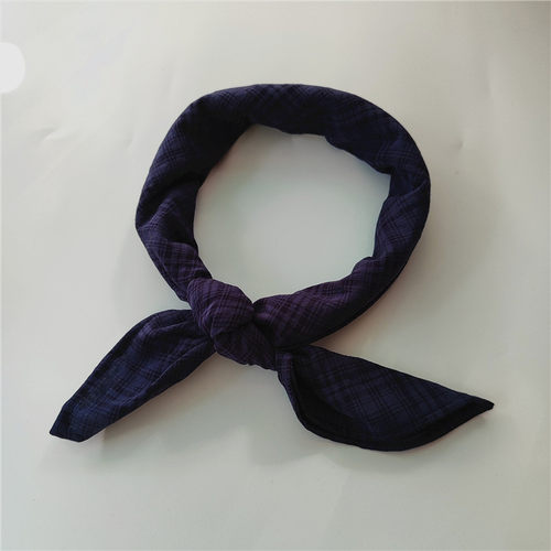 咖啡色小方巾男棉麻格子擦汗蓝色棉麻领巾小围巾酒红护颈巾头巾女 - 图1