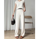 White suit casual high waist narrow version of ice silk wide-leg pants