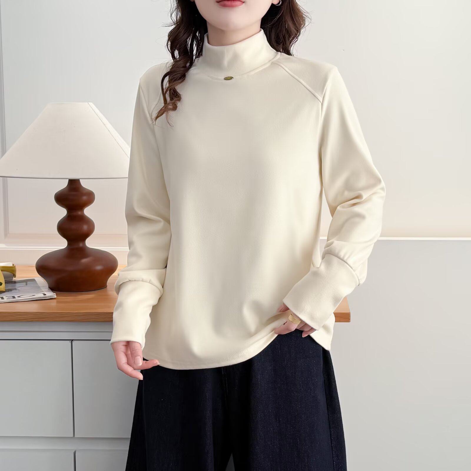 大码胖妹妹纯色半高领德绒长袖T恤女秋冬显瘦遮肉上衣内搭打底衫,淘宝优惠券,粉丝福利购,淘宝优惠卷