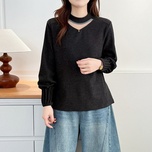 大码女装镂空别致卫衣胖MM200斤宽松遮肚子显瘦卫衣内搭保暖衣女 - 图0