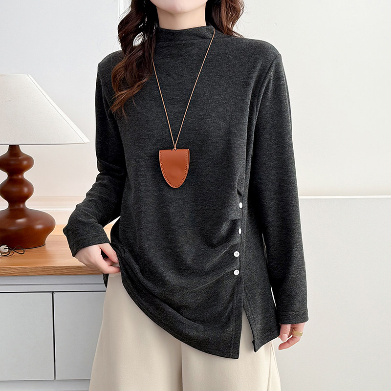 大码女装半高领不规则长袖T恤女秋冬胖MM遮肉显瘦内搭打底衫上衣,淘宝优惠券,粉丝福利购,淘宝优惠卷