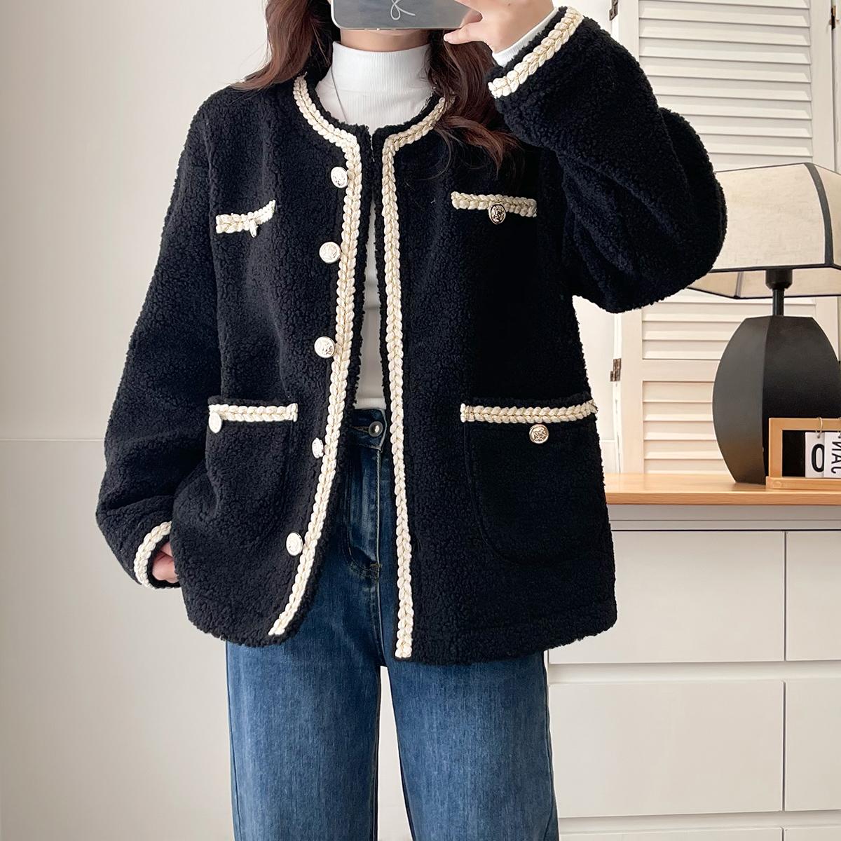 小香风外套女大码胖mm秋冬季新款厚外套羊羔毛棉服毛绒茸皮毛一体 - 图3