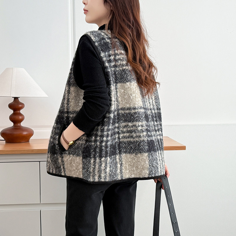 大码女装复古格子毛呢马甲200斤胖mm小香风无袖外套叠穿坎肩马夹,淘宝优惠券,粉丝福利购,淘宝优惠卷