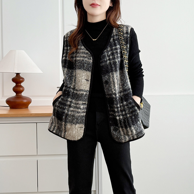 大码女装复古格子毛呢马甲200斤胖mm小香风无袖外套叠穿坎肩马夹,淘宝优惠券,粉丝福利购,淘宝优惠卷