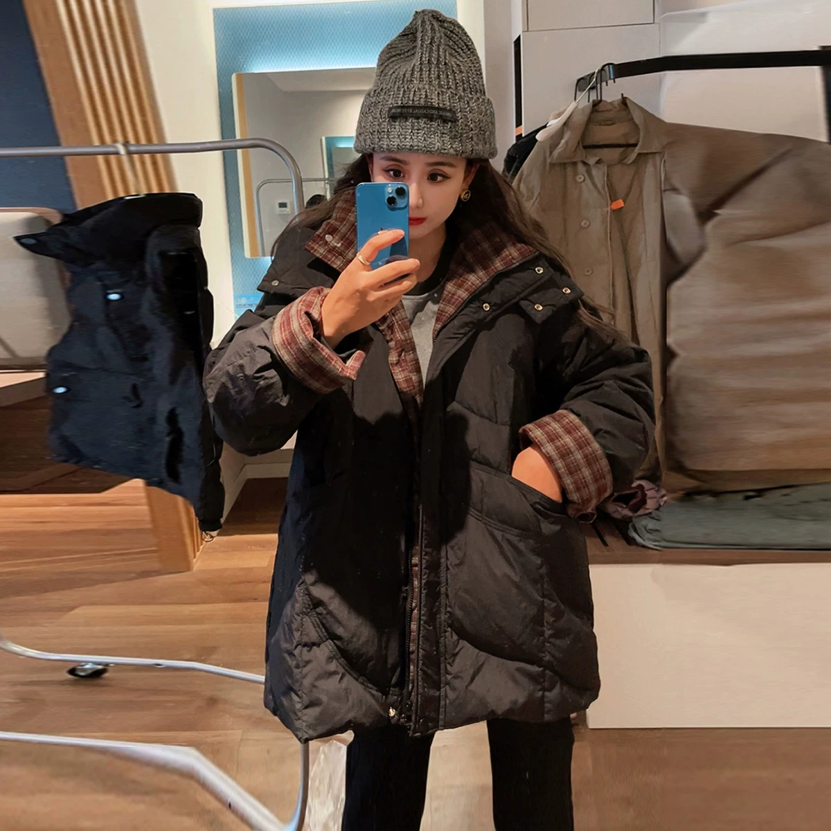 Long hoody, winter down jacket, plus size, mid-length