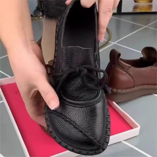品牌撤柜真皮牛筋软底单鞋女复古秋冬软底防滑圆头舒适中老年女鞋 - 图2