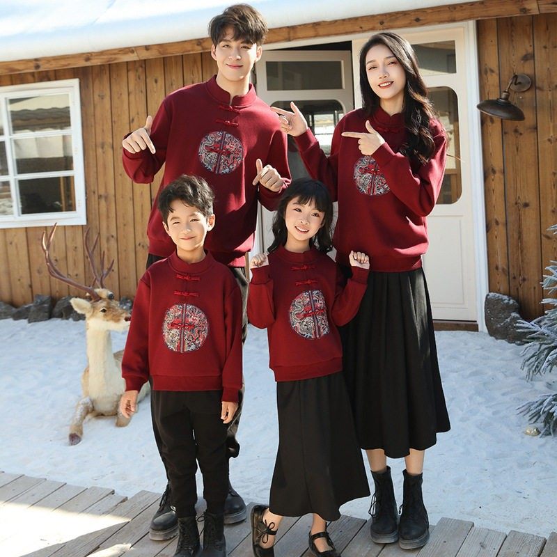 过年熊猫亲子装一家四口加绒喜庆红色卫衣拜新年服洋气母女裙套装,淘宝优惠券,粉丝福利购,淘宝优惠卷