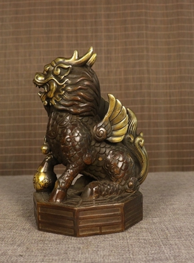 铜麒麟摆件一对仿古元宝八卦神兽