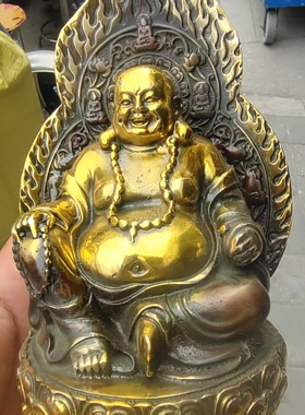 仿古弥勒佛铜像摆件招财纳福坐像