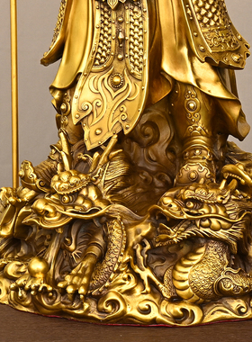 铜九龙关公托宝聚宝盆招财摆件