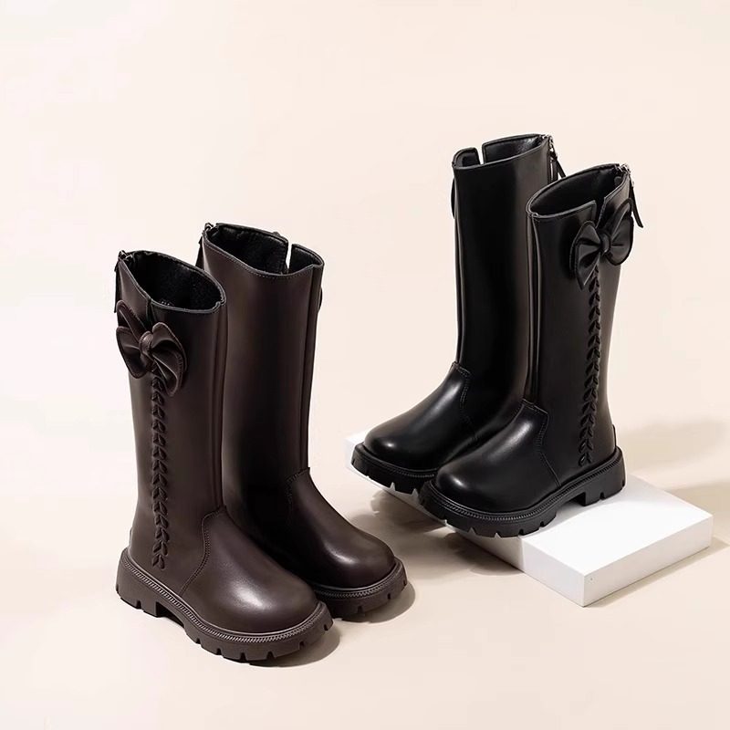 真皮女童英伦长筒靴2025年秋冬新款小女孩洋气蝴蝶结公主加绒靴子,淘宝优惠券,粉丝福利购,淘宝优惠卷
