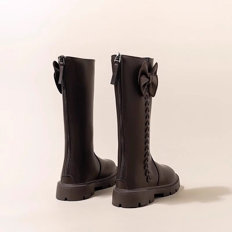 真皮女童英伦长筒靴2025年秋冬新款小女孩洋气蝴蝶结公主加绒靴子,淘宝优惠券,粉丝福利购,淘宝优惠卷