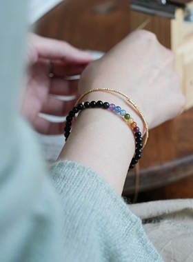 「星霁」韩国GD同款百搭彩色七色石玛瑙串珠手链时尚精致彩虹手串