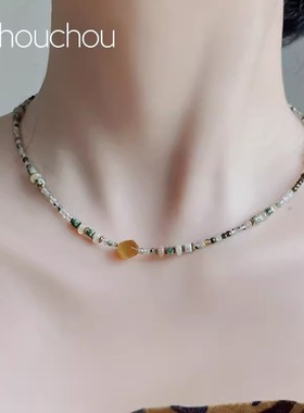 chouchou项链女敦煌系天然石串珠饰品国风彩色多巴胺叠戴锁骨链夏