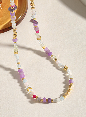 清新紫色系天然石项链氛围感小众设计颈链高级感轻奢锁骨链饰品