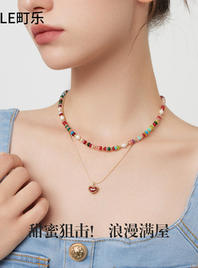 红色爱心吊坠项链女款2025新款多巴胺叠戴锁骨链日常高级感项链