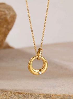 ins永恒之环钛钢项链双环吊坠锁骨链原创设计饰品百搭个性颈链