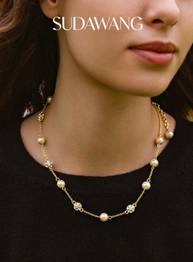 SUDAWANG水星系列珍珠项链女T金色颈链法式轻奢小众流苏项链女