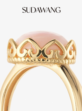 SUDAWANG天然粉贝戒指女925银镀金开口可调节女王贝戒指小众设计