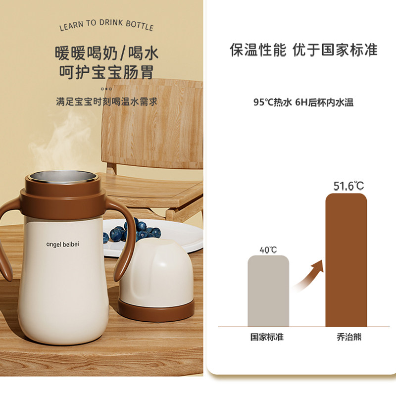 婴儿奶瓶316不锈钢保温防呛重力球吸管三岁一岁宝宝用外出学饮杯