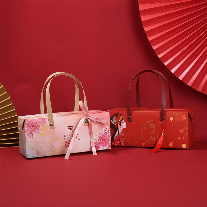 一斤装阿胶糕包装盒礼盒套装手提袋年货礼品袋包邮定制(10个装) - 图2