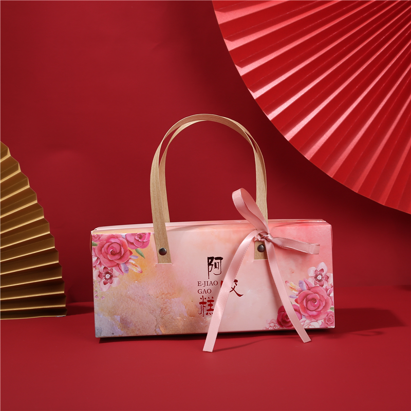 一斤装阿胶糕包装盒礼盒套装手提袋年货礼品袋包邮定制(10个装) - 图0