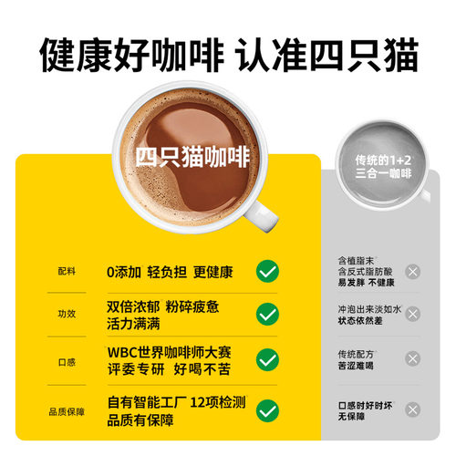 四只猫咖啡 特浓咖啡50条+杯 三合一速溶云南咖啡 饮料官方旗舰店 - 图1