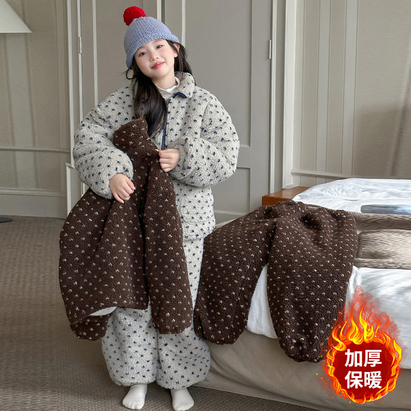 儿童睡衣女童秋冬款2025新款三层夹棉加绒加厚女大童外出家居服潮,淘宝优惠券,粉丝福利购,淘宝优惠卷