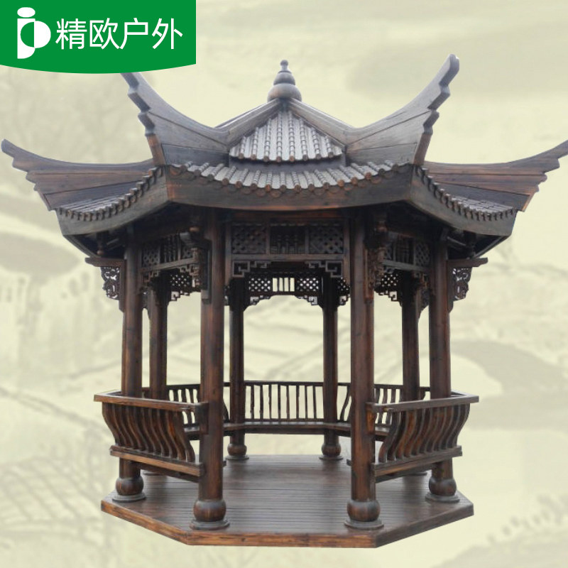 凉亭户外庭院实木别墅六角亭防腐木亭子露台花园古建小木屋遮阳棚_虎窝淘