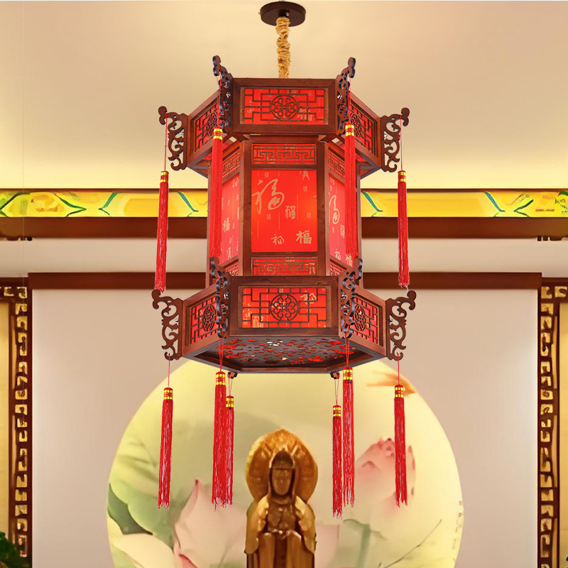 中式复古实木宫灯仿古羊皮吊灯宫廷别墅祠堂寺庙长廊亭子六角灯笼,淘宝优惠券,粉丝福利购,淘宝优惠卷