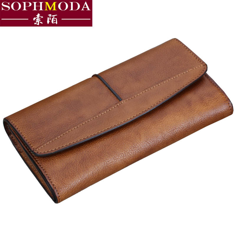 女士手工复古长款拉链日韩牛皮钱夹 sophmoda钱包