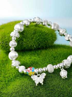恋尚爱蝴蝶铃兰手链女小众设计感999足银转运珠猫眼手串生日礼物