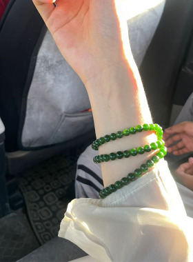 天然俄罗斯老料碧玉手串和田玉手链新中式项链菠菜绿正阳绿锁骨链