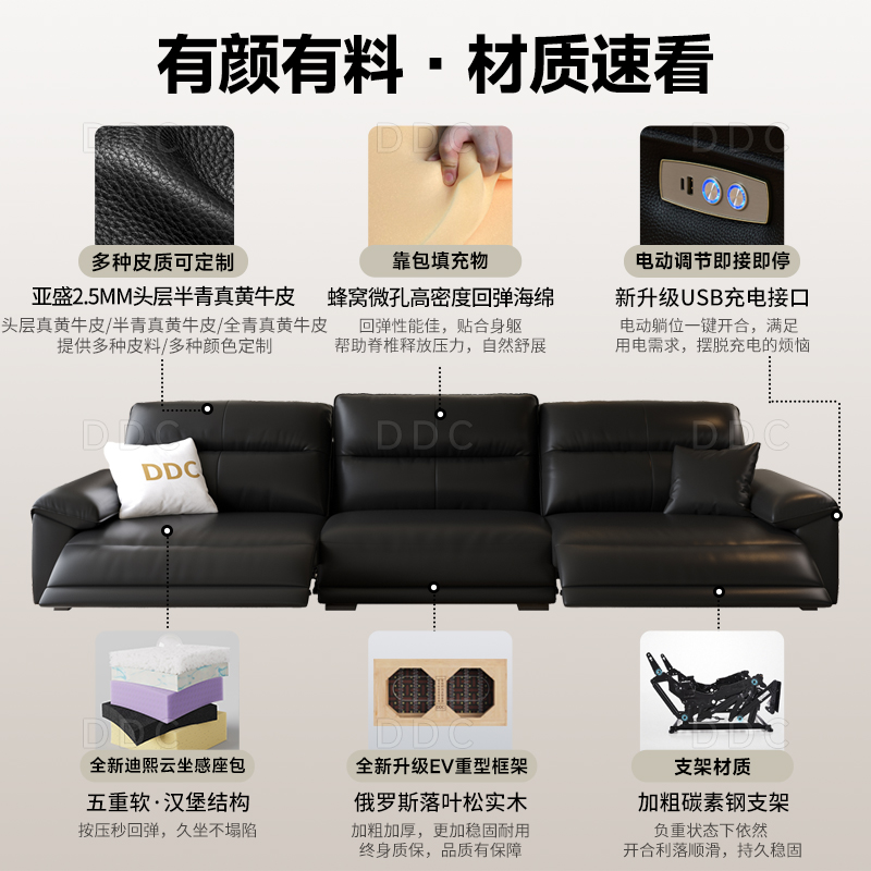 政府补贴DDC零靠墙电动功能真皮沙发2025新款头层真牛皮黑色沙发 - 图0