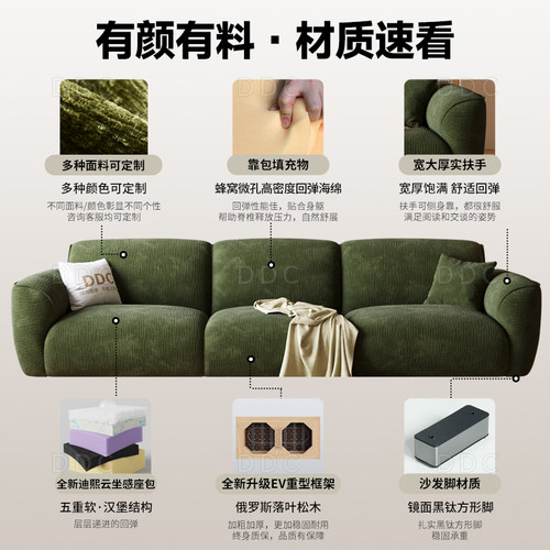 DDC格兰德沙发复古奶油风布艺小户型雪尼尔现代客厅直排布沙发 - 图0