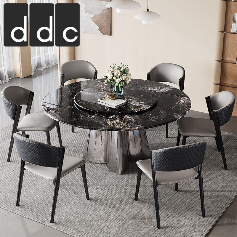 DDC意式极简微晶石可折叠伸缩功能圆形餐桌椅组合带转盘客厅饭桌,淘宝优惠券,粉丝福利购,淘宝优惠卷