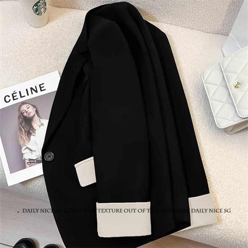 春季新款洋气百搭小香风设计感拼色长袖显瘦小西装外套女西服外搭,淘宝优惠券,粉丝福利购,淘宝优惠卷