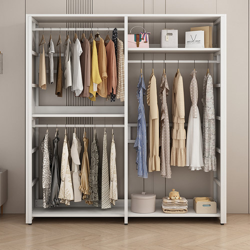 开放式衣帽架落地卧室挂衣架小户型置物架组装衣帽间衣柜储物柜子 - 图0