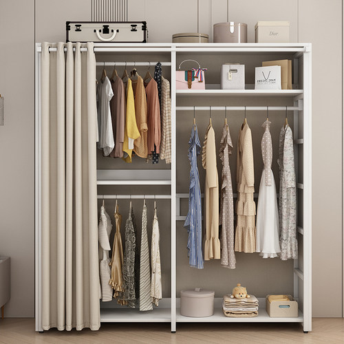 开放式衣帽架落地卧室挂衣架小户型置物架组装衣帽间衣柜储物柜子 - 图1